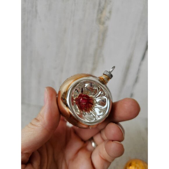 Vintage copper gold indent mini ball Mercury glass glitter ornament unique Xmas - Picture 11 of 16